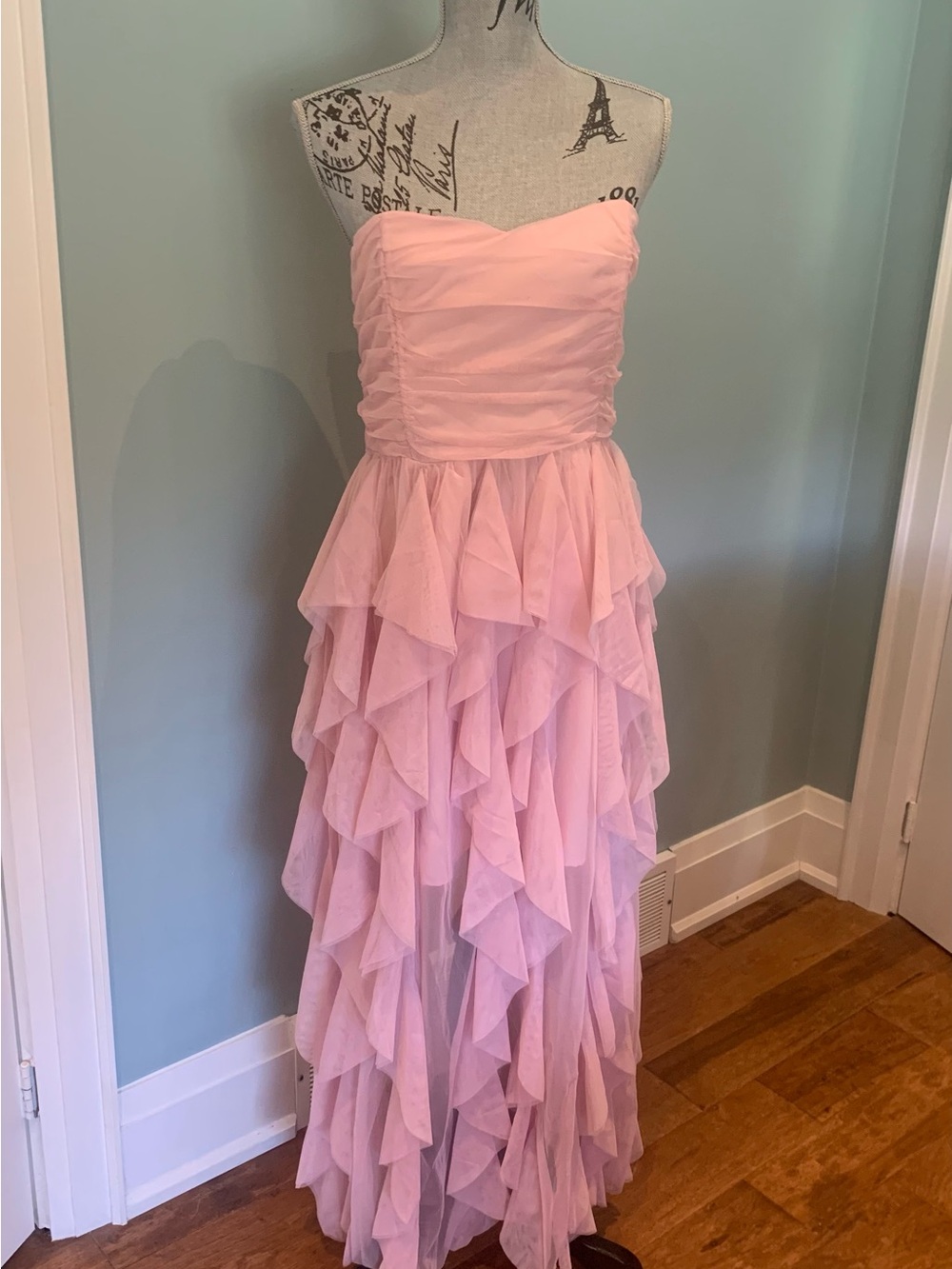 Women’s Strapless Pink Ruffle Layered Party Dress